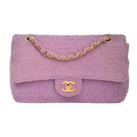 CHANEL VINTAGE SMALL PINK TWEED CLASSIC SINGLE FLAP BAG (2014) - Picture 1 of 14